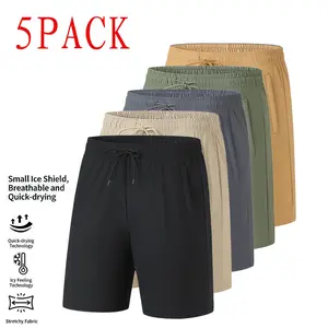 Men’s Ice Silk Quick-Dry Shorts, Pack of 5 — Lightweight, Breathable, Stretchy Bermuda/Knee-Length Beach Shorts for Summer Fitness, Running, and Casual Wear