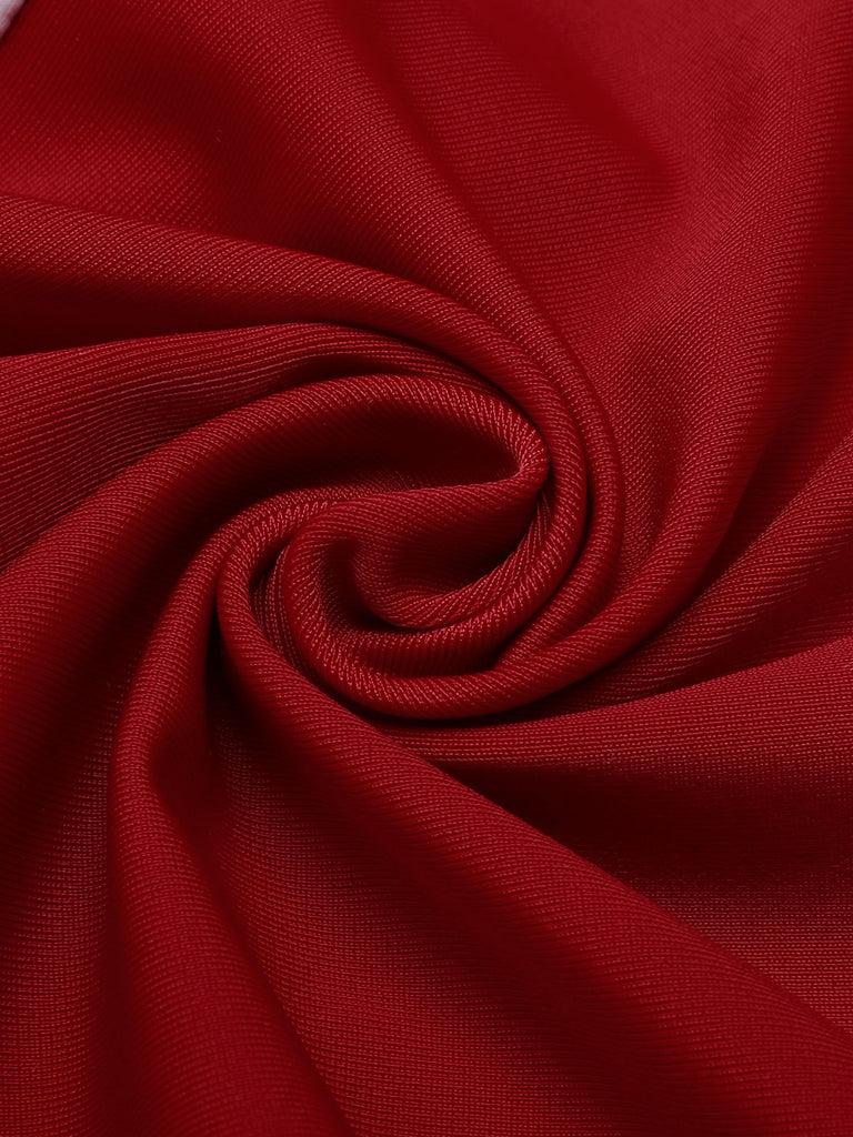 Retro Stage 1940S Wine Red & White Spliced One - Piece Swimsuit Ideal for Casual Travel, Sunbathing on the Beach, Beach Vacation Parties, and Swimming - Flaunt Fashionable Sexy Style in All Seaside Activities Swimwear Polka Dots Classic Vintage