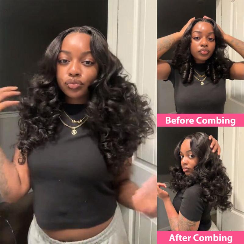 [Free Upgraded 7x6 Lace] Menglle Hair Blow Out 250% Density Bouncy Wave 7x6 Pre Cut Lace Front Wig Spiral Curl Gluess Human Hair Wigs With Middle Part 90s Style#springfresh#TikTokShopJumpstartSale