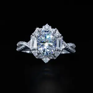#38 (Oval 2CT）925 Sterling Silver Synthetic Moissanite Ring