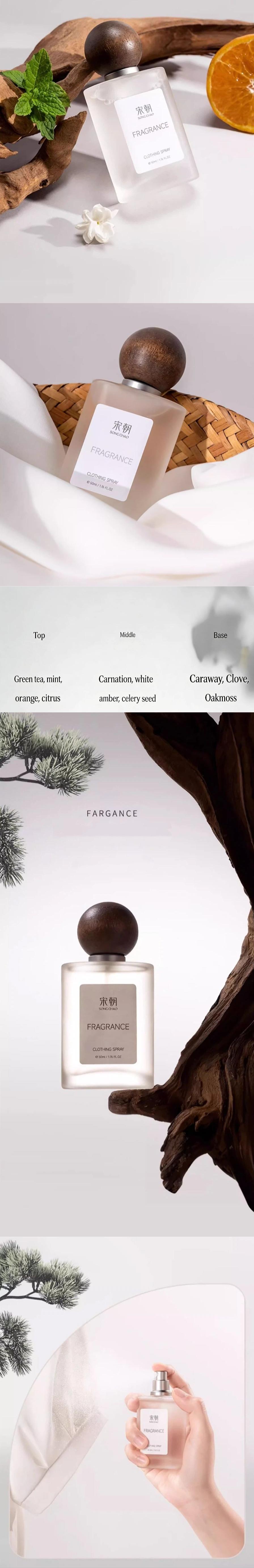 SONG CHAO Scented Spring Rain Tea Fabric Mist Spray - 1.69 fl oz - Natural Plant-Based Odor Eliminator, Mite Repellent, Freshener & Perfume with Long-Lasting Citrus, Mint & Woody Aroma