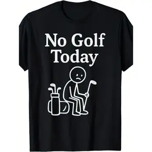 Men's Casual Vintage-Style T-Shirt, 100% Cotton Sad Little Golfer Graphic Tee with Golf Cart Pattern, All-Season Men's Top