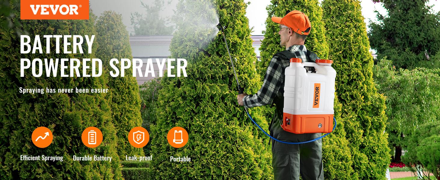 VEVOR Battery Powered Backpack Sprayer, Two Version, Adjustable Pressure, 4 Gallon Tank, with 8 Nozzles and 2 Wands,  Wide Mouth Lid for Weeding, Spraying, Cleaning