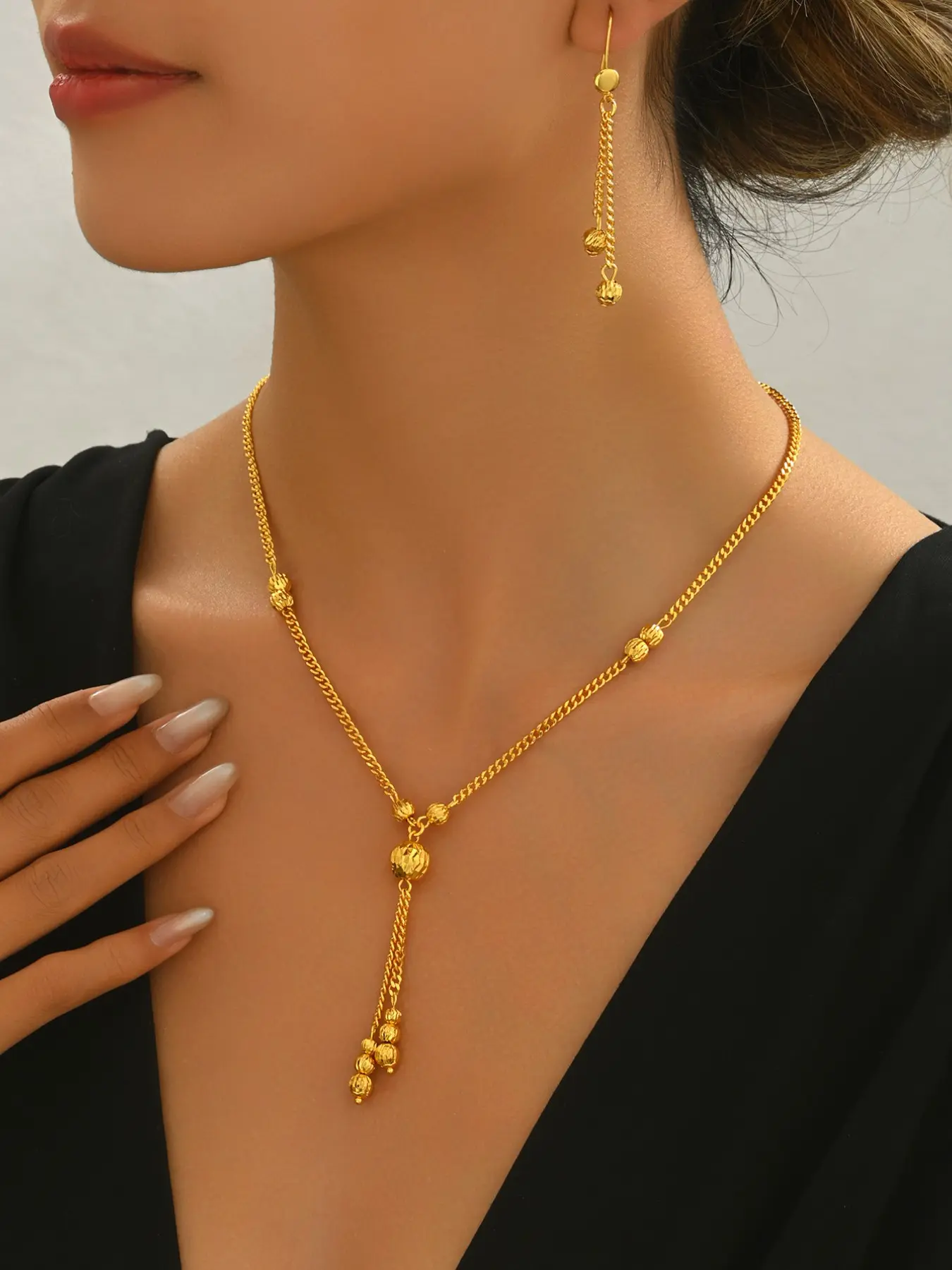 Women's Elegant Textured Beaded Design Jewelry Set, Exquisite Trendy Pendant Necklace & Dangle Earrings, Necklace and Earring Set, Chic Jewelry Set for Party & Daily Clothing Decor, Bridal Jewelry Set for Wedding