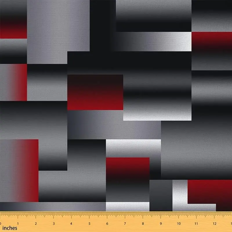 Feelyou Tight Woven Geometric Pattern Upholstery Fabric - Red, Gray, Black Modern Outdoor Use Material by the Yd, Square-Rectangle for DIY Home Projects, Porch Swing, Cushions Sewing & Soft Furnishings, Polyester,sohochic