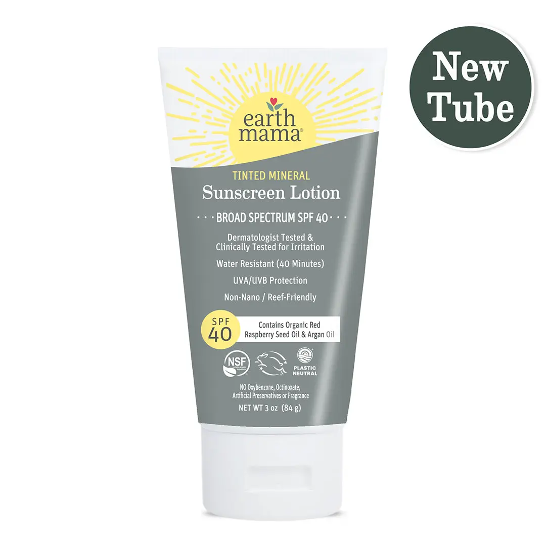 Earth Mama Tinted Mineral Sunscreen Lotion SPF 40 – Broad Spectrum Zinc Oxide Protection with Organic Oils – 3 fl oz