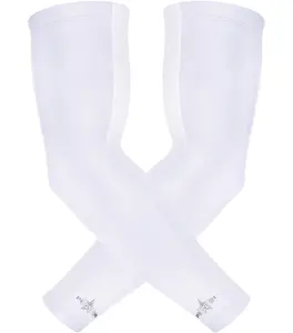 Penveer Compression Arm Sleeves for Men with Breathable Mesh, Cooling Sports Sleeves for Baseball, Football - Youth & Adult (White)