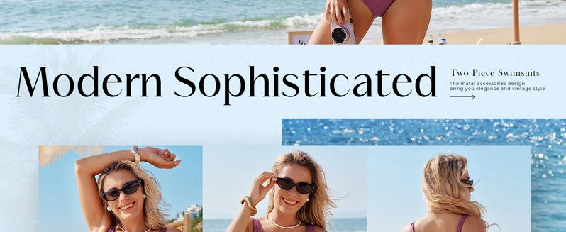 Hanna Nikole Women High Waisted Bikini Sets 2 Piece Swimsuits Tummy Control Textured Bathing Suit Metal Cutout Swimwear