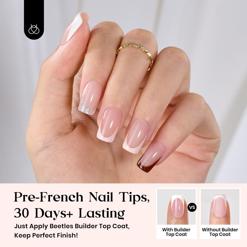 Beetles X Press Plus Press On Nails Tips,  French Tip Pink Brown Red Black Glitter Short Square Almond Shape Natural Acrylic Nail Tips for Effortless Beauty & DIY Manicures - Frenchtipnails #TikTokShopBacktoSchool