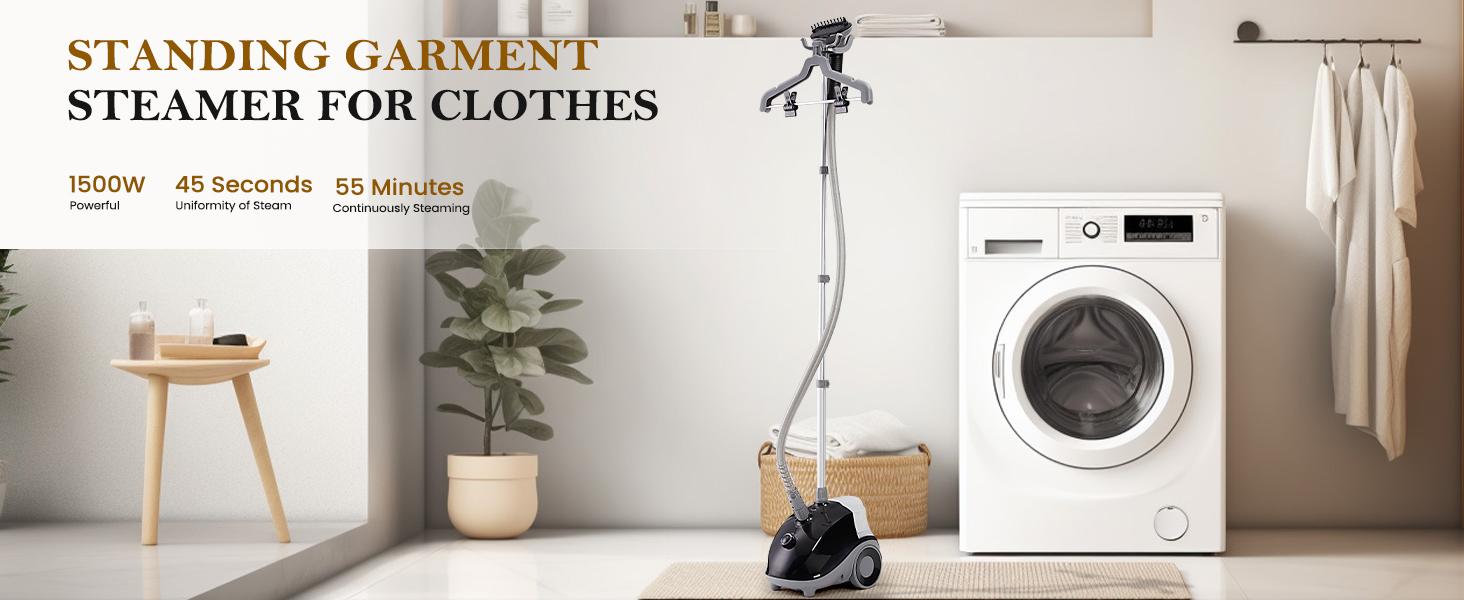 Standing Garment Steamer, 1500W Professional Wrinkle Remover, 1.7L Water Tank for 55 Min Continuous working,  Heats in 45 Seconds