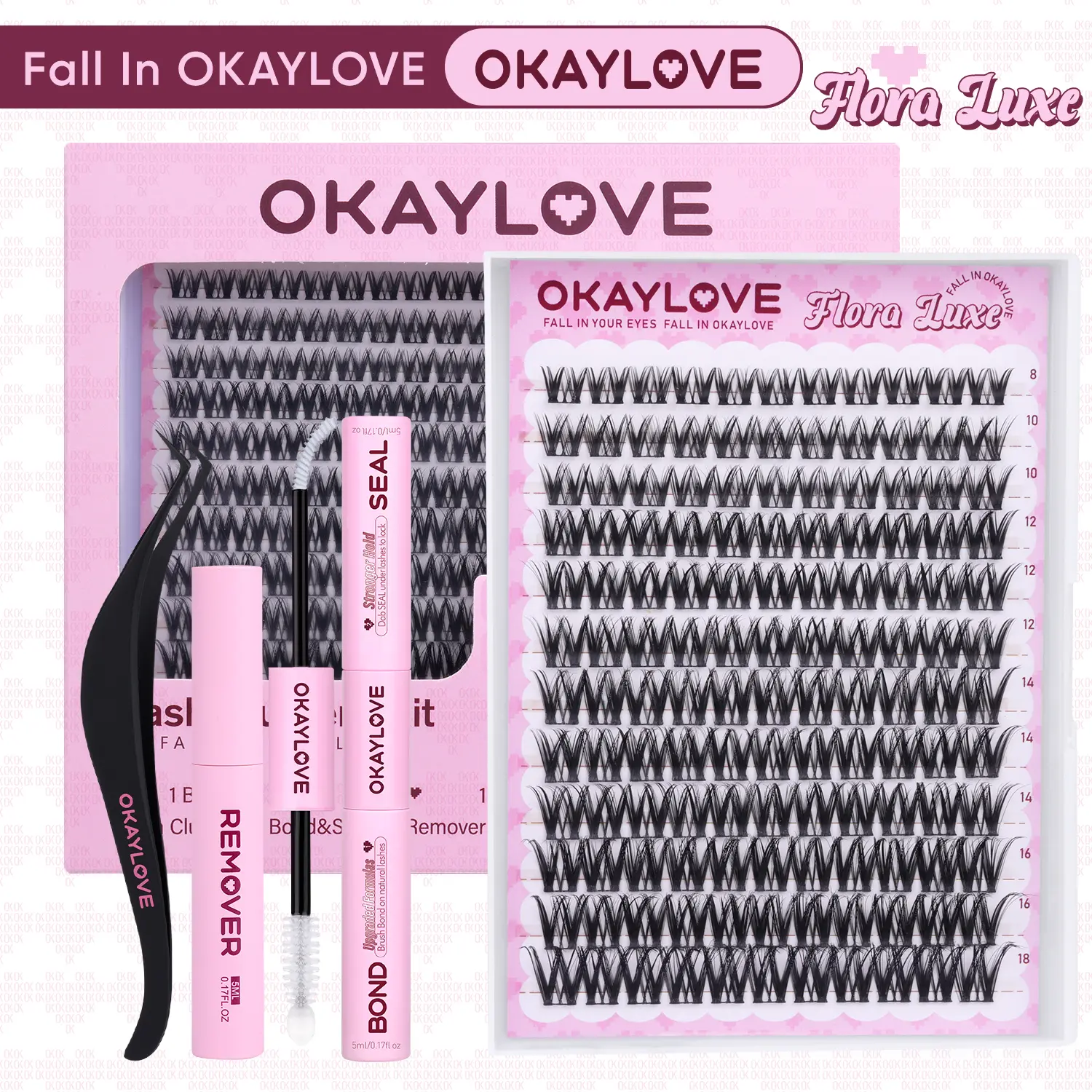 OKAYLOVE Lash Clusters Kit, Flora Luxe Wispy Cluster Lashes with Long-lasting Lash Bond and Seal, Tweezers and Remover DIY at Home for Natural Clean Girls Makeup DealsForYouDays,back to school