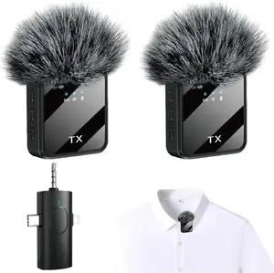 2-Package Wireless Collar Microphone, iPhone/Android/Camera, Mini Microphone Record Interview, Video Blog, YouTube, 3 in 1 Universal Live Shooting Radio Noise Reduction Collar Microphone