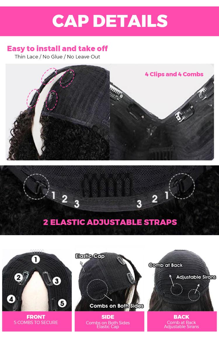 CurlyMe V Part Kinky Curly Hair Glueless Wig Pre-plucked - Natural Black, 180% Density Outdoorfun