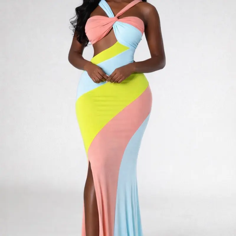Sunset Sorbet Colorblock Twist Cut-Out Maxi Dress | Vacation Summer Dress for Women Bold Design Sunset Sorbet Colorblock Twist Cut-Out Maxi Dress | Vacation Summer Dress for Women Bold Design