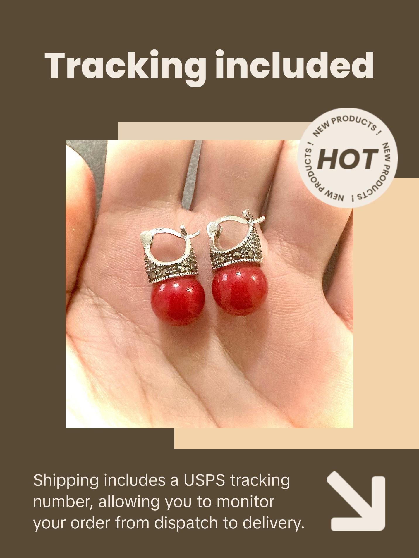 Marcasite Red Pearl Studs 925 Sterling Silver Birthstone Earrings