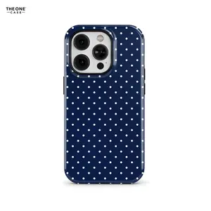 Compatible with iPhone 17 ProMax Navy Blue Polka Dot Phone Case for iPhone 16 15 14 13 12