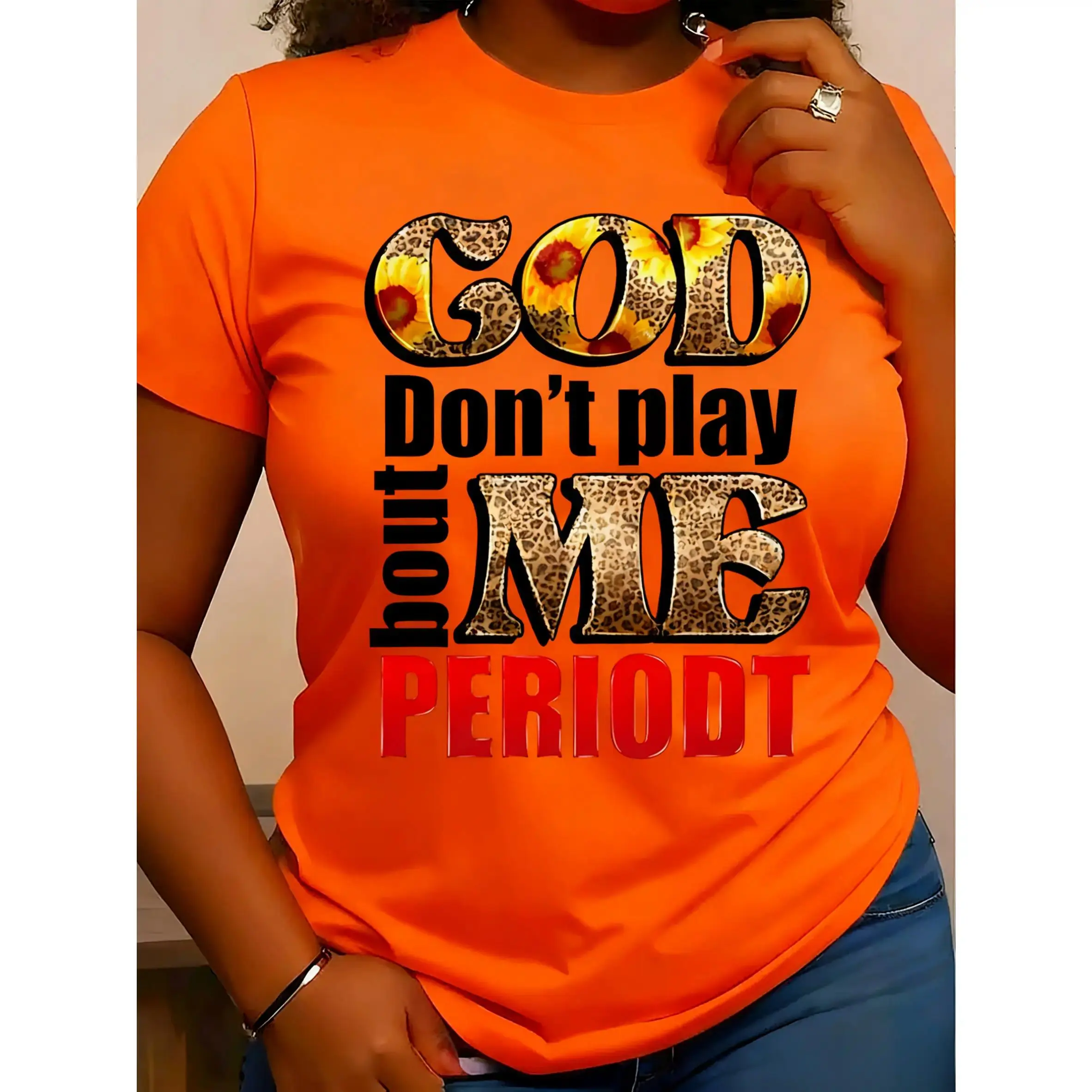 Women's "God Don't Play With Me" Graphic T-Shirt - 100% Cotton Casual Leopard Print Slogan Top, Short-Sleeve Streetwear Tops, Casual Comfy Clothes Tshirt, Shortsleeve, Graphic Tees Women, T Shirts For Women