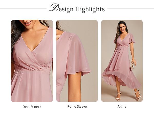 Ever-Pretty Spring Women's High-Low Hem Dress with Flutter Sleeves Surplice V-Neck ,Chiffon for Wedding Guest dress,  Cocktail Party Formal dress,2084,womenswear