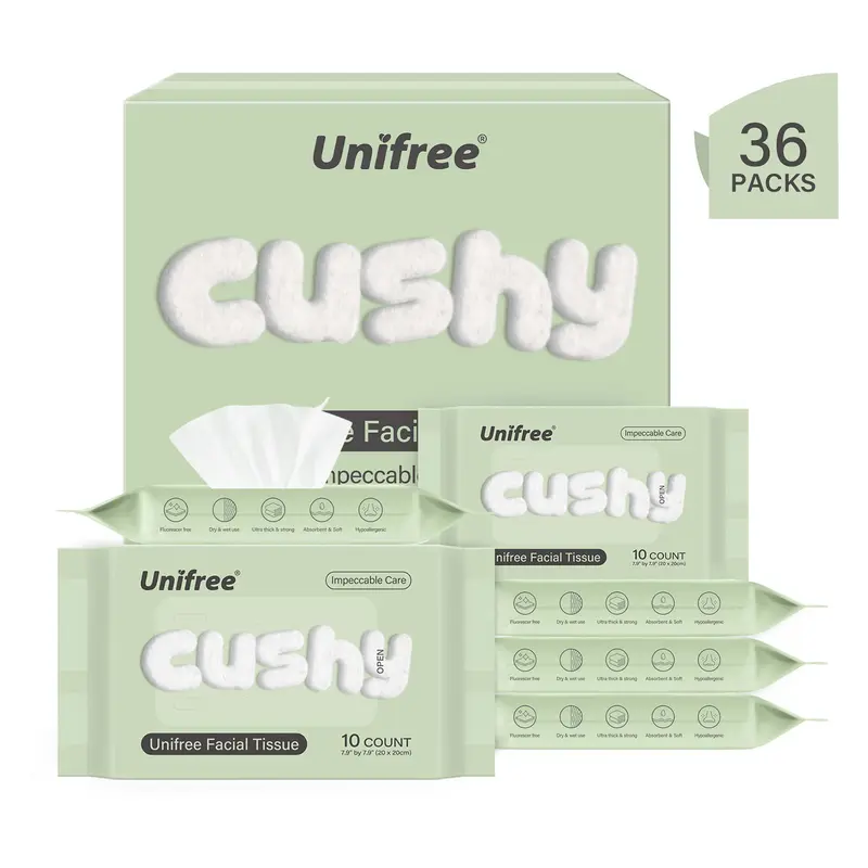 Unifree Fragrance-Free Plant Fiber Facial Towel - 36-Pack Compact Purse-Portable Purse Stuffers, 7.9"×7.9" Travel Disposable Towel for All Skin Types, Cleans Wipes Refreshes, Eco-Friendly Biodegradable Bathroom Essential, home essentials, gift ideas, cozy