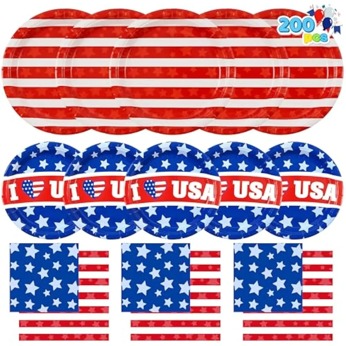 200 Pcs July 4th Plates & Napkins Patriotic Party Supplies, American Flag Patriotic Paper Plates Napkins, 4th of July Memorial Independence Day Party Tableware Decoration Supply, Serve 50