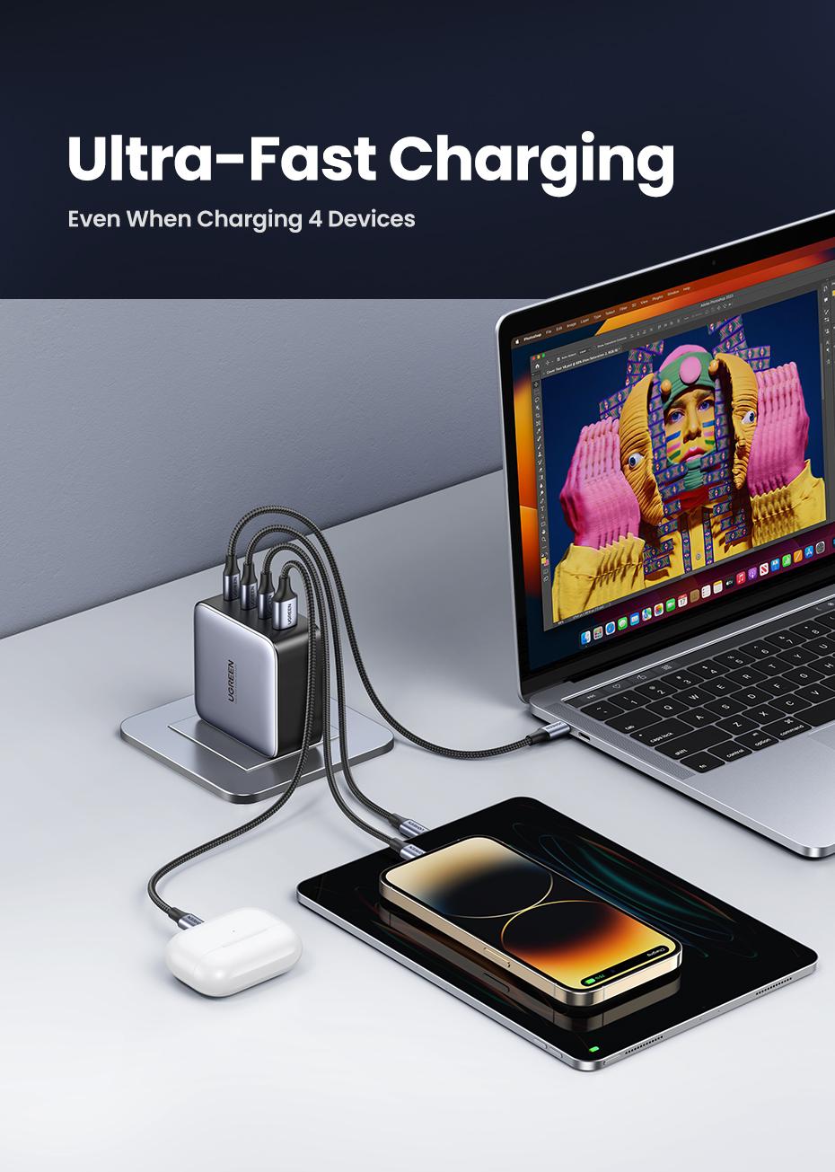 UGREEN 100W/140W/200W Nexode USB C Super Charger. 4-Port GaN Foldable Wall Adapter. Perfect for MacBook Pro/Air, iPad Pro, iPhone 17/16/15 Pro. Fast Charging Charger,September Restock，TikTokShopSpringGlowUp,Greenish