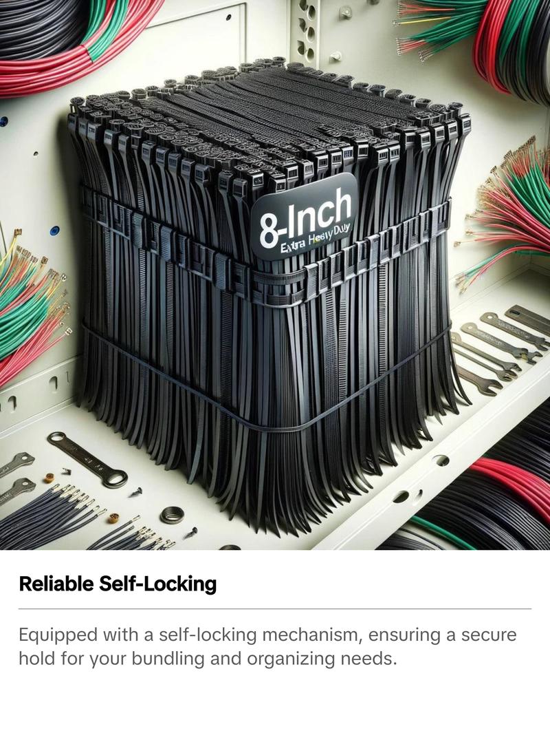 8-Inch Black Heavy Duty Zip Ties (1000-Pack) | 50lb Tensile Strength | UV Resistant Nylon