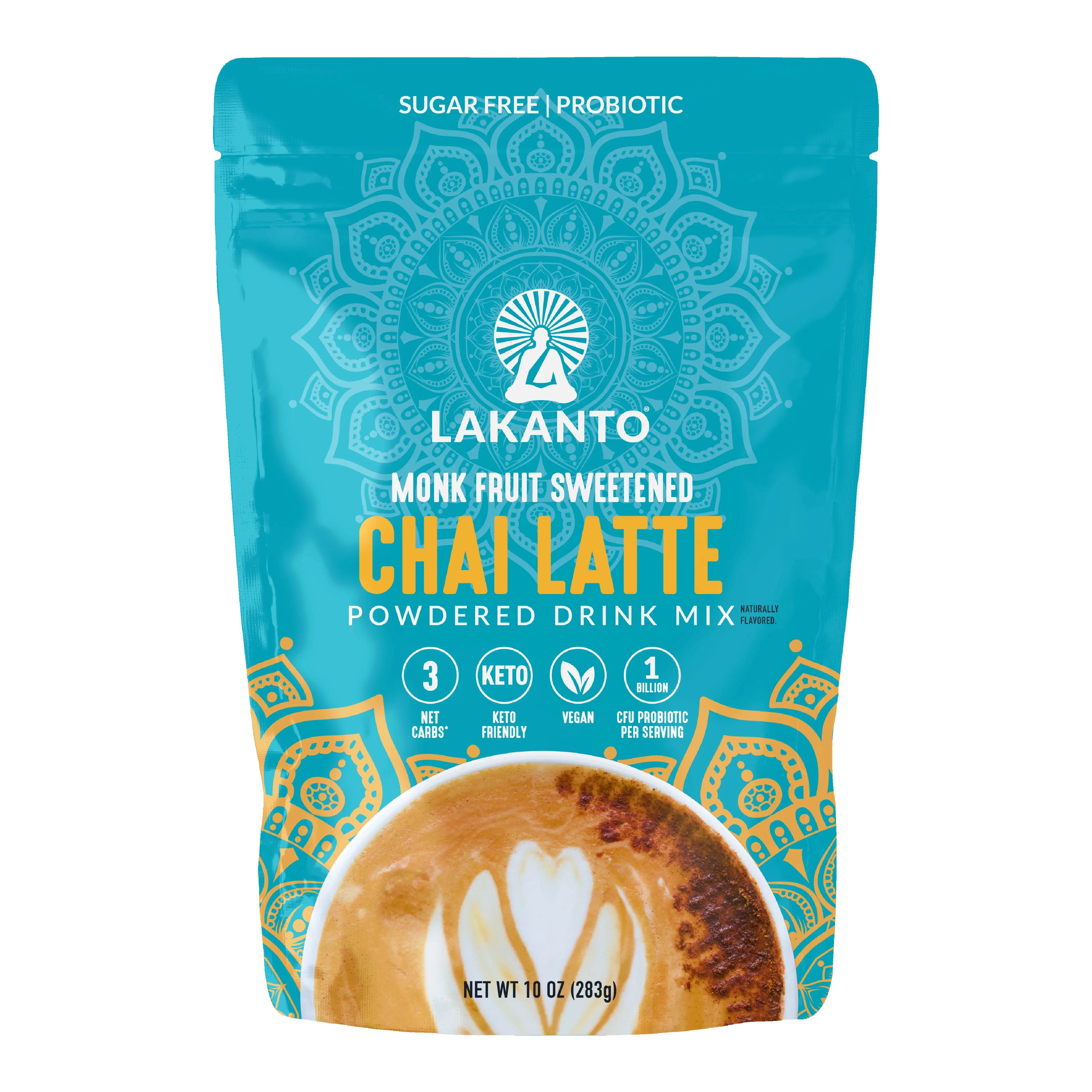 Lakanto Sugar Free Chai Latte Drink Mix - Monk Fruit Sweetened, Cold or Hot Chai Tea, Vegan, Probiotics, Rich Flavor, Chai Spices, Keto Diet Friendly (9.9 Oz)