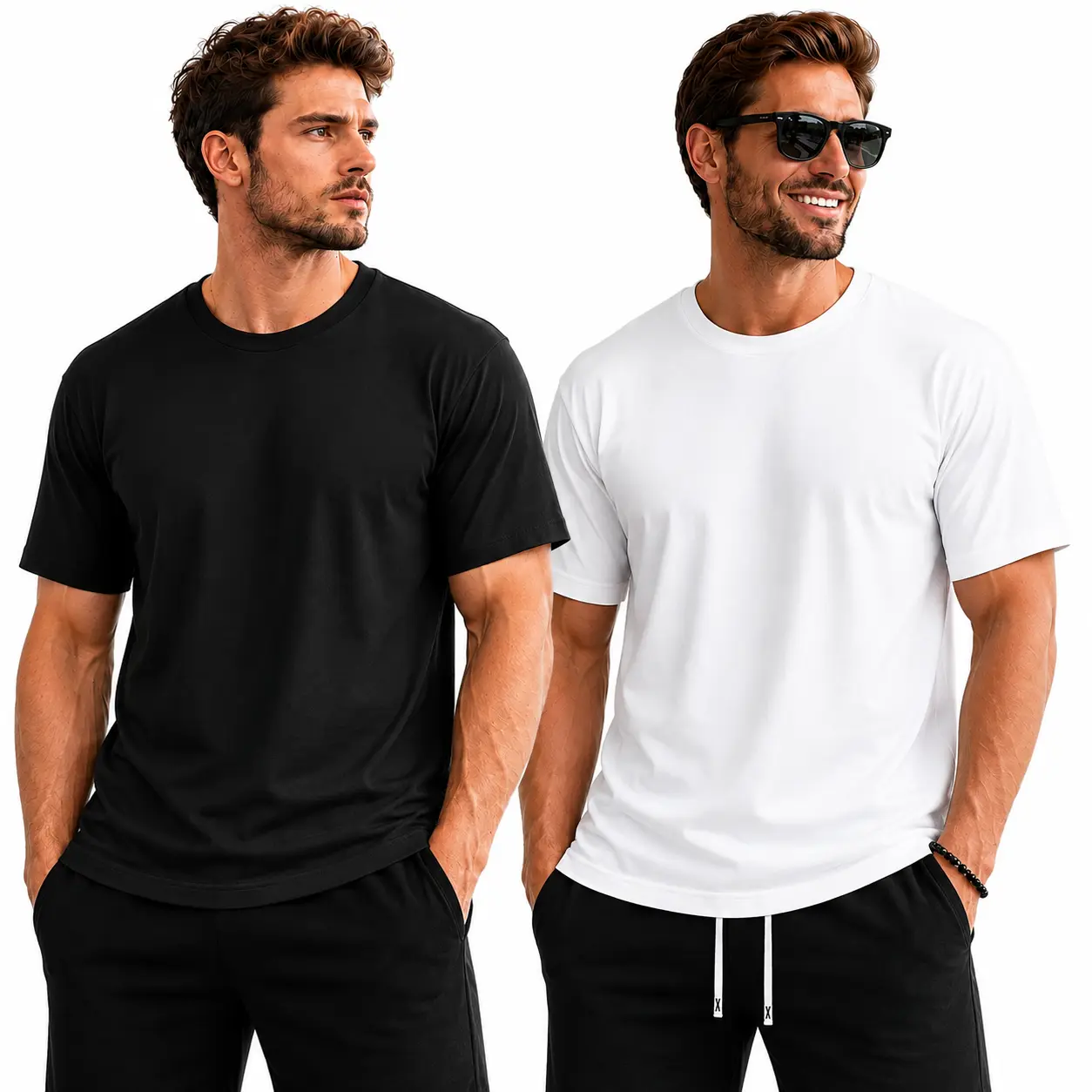 Men's Cotton Short-Sleeve T-Shirt - Menswear Male Clothing Round Neck Plain Casual Basic Top, Summer Daily Tee for Work, Travel, Layering