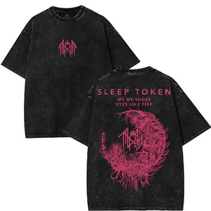 Retro Limited Sleep Token Rose and White Flowers Heavy Metal Shirt Rock Band Washed Heavyweight T-Shirt Sleep Token Merch Men Gifts Oversized Casual