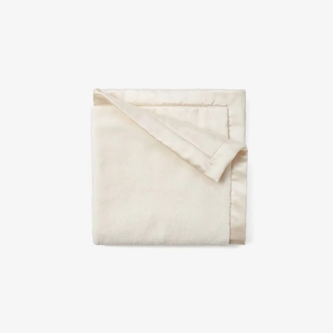 Cream Satin Trim Flannel Fleece Baby Security Blanket