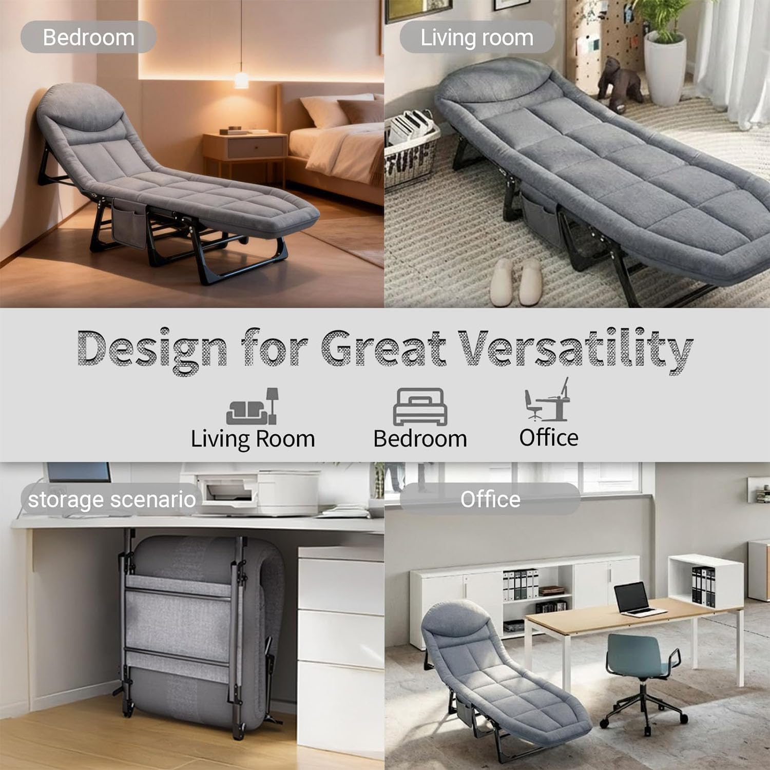 78.7”x26”x11.8” Foldable Bed with Memory Foam - 6-Position Adjustable & 700lb Capacity Picnic Chair Camping Lounger Outdoor Chair