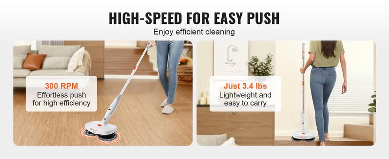 VEVOR Cordless Electric Mop Sweeper, Electric Spin Mop with Water Tank, up to 40 mins Battery, LED Headlight, Dual Mop Heads, 4 Microfiber Pads & 4 Trapezoid Microfiber Pads, for Hardwood/Tile Floor VEVOR Cordless Electric Mop Sweeper, Electric Spin Mop with Water Tank, up to 40 mins Battery, LED Headlight, Dual Mop Heads, 4 Microfiber Pads & 4 Trapezoid Microfiber Pads, for Hardwood/Tile Floor