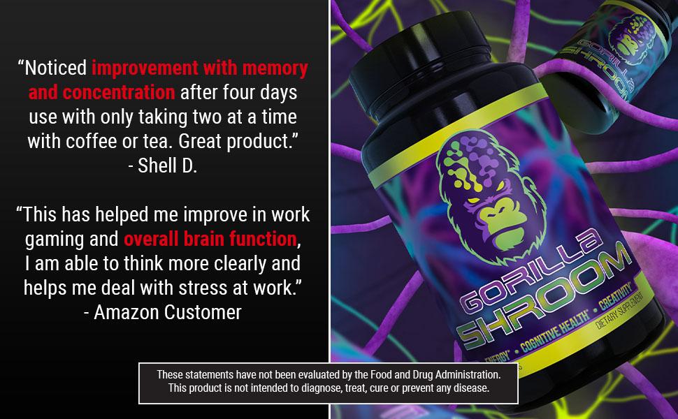 Gorilla Shroom Nootropic Mushroom Supplement -  Lion’s Mane, Cordyceps, Reishi, Maitake - For Energy, Immune Health & Focus - (30 Servings)