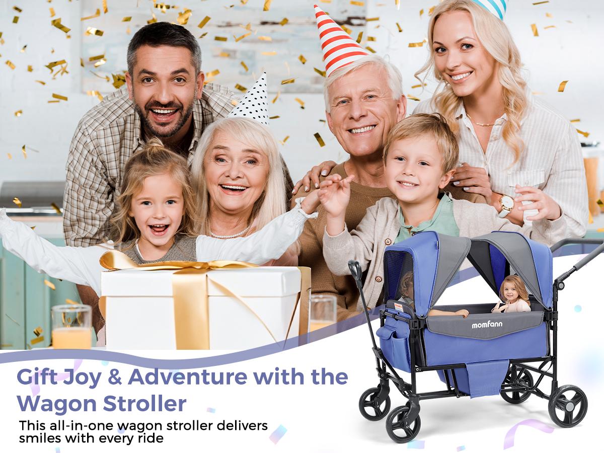 Momfann 4 in 1 Baby Stroller Wagon, All-Terrain 2 Seaters Baby Wagon with Canopy, Parent Organizer, Adjustable Handle & Pull Bar for Infants and Toddlers
