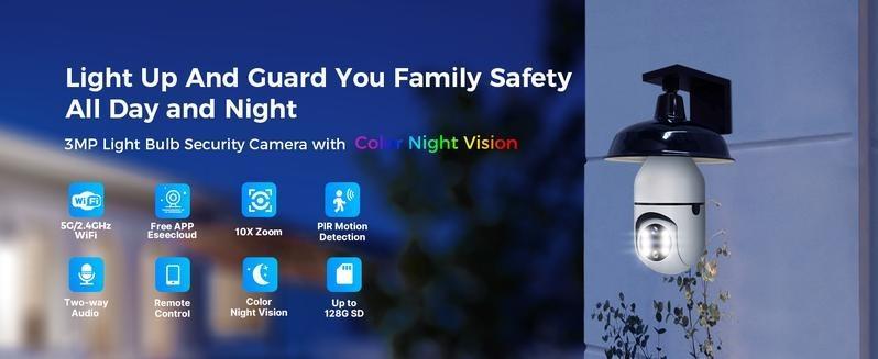 NOAHTEC Light Bulb Security Camera with 3MP HD Infrared Night Vision, Two-Way Talk, and Human Detection - Compatible with Alexa NOAHTEC Light Bulb Security Camera with 3MP HD Infrared Night Vision, Two-Way Talk, and Human Detection - Compatible with Alexa