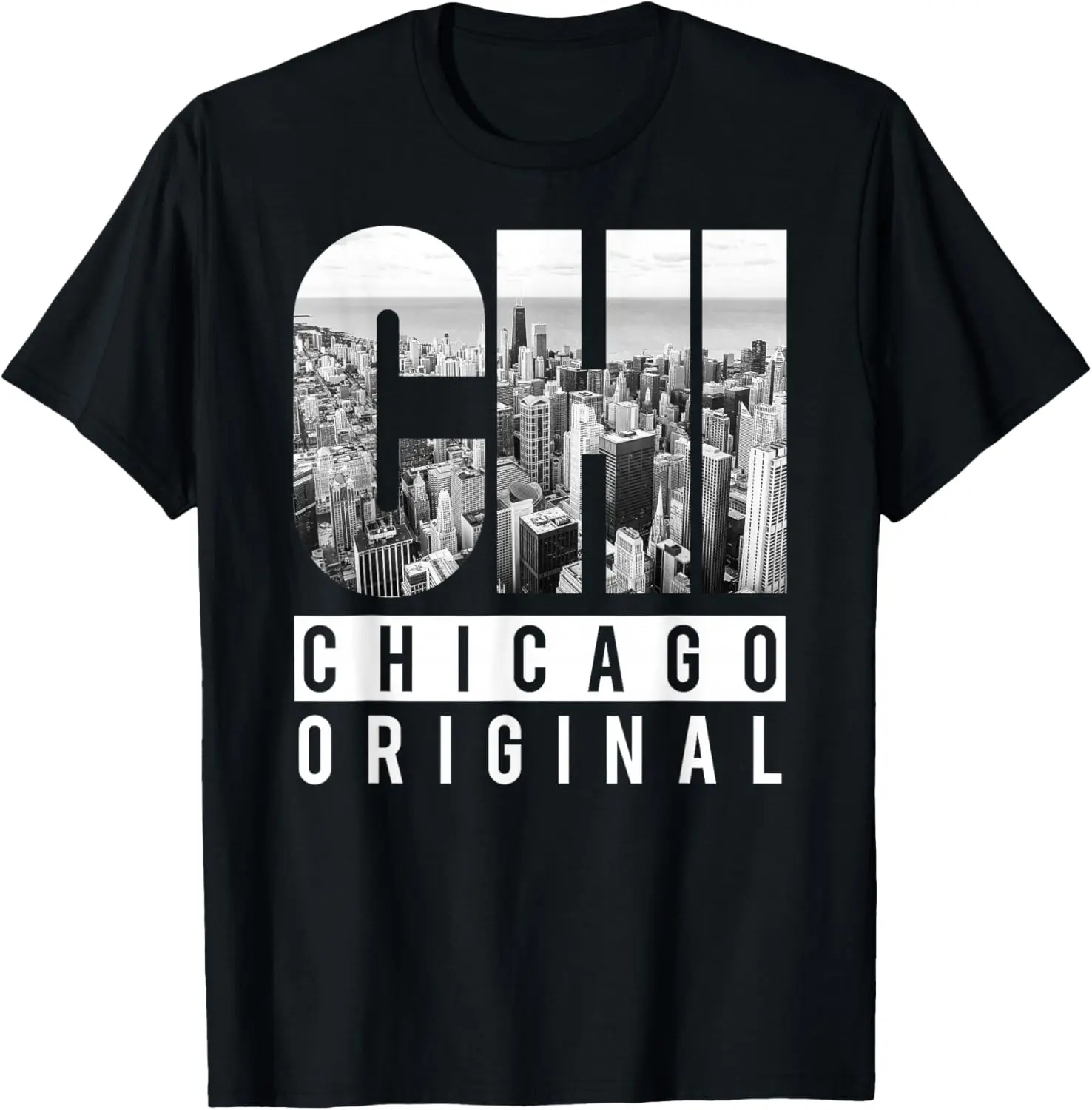 Menswear CHI Chicago Original Cotton Crewneck Graphic T-Shirt - Streetwear Casual Short-Sleeve Fabric Top, Fashion