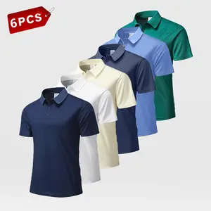 Men’s 6-Piece Summer Polo Shirt Set – Solid Color, Casual Design, Stylish and Versatile, suitable for leisure, business, and sports occasions; combo set in orange, black, navy blue, and green