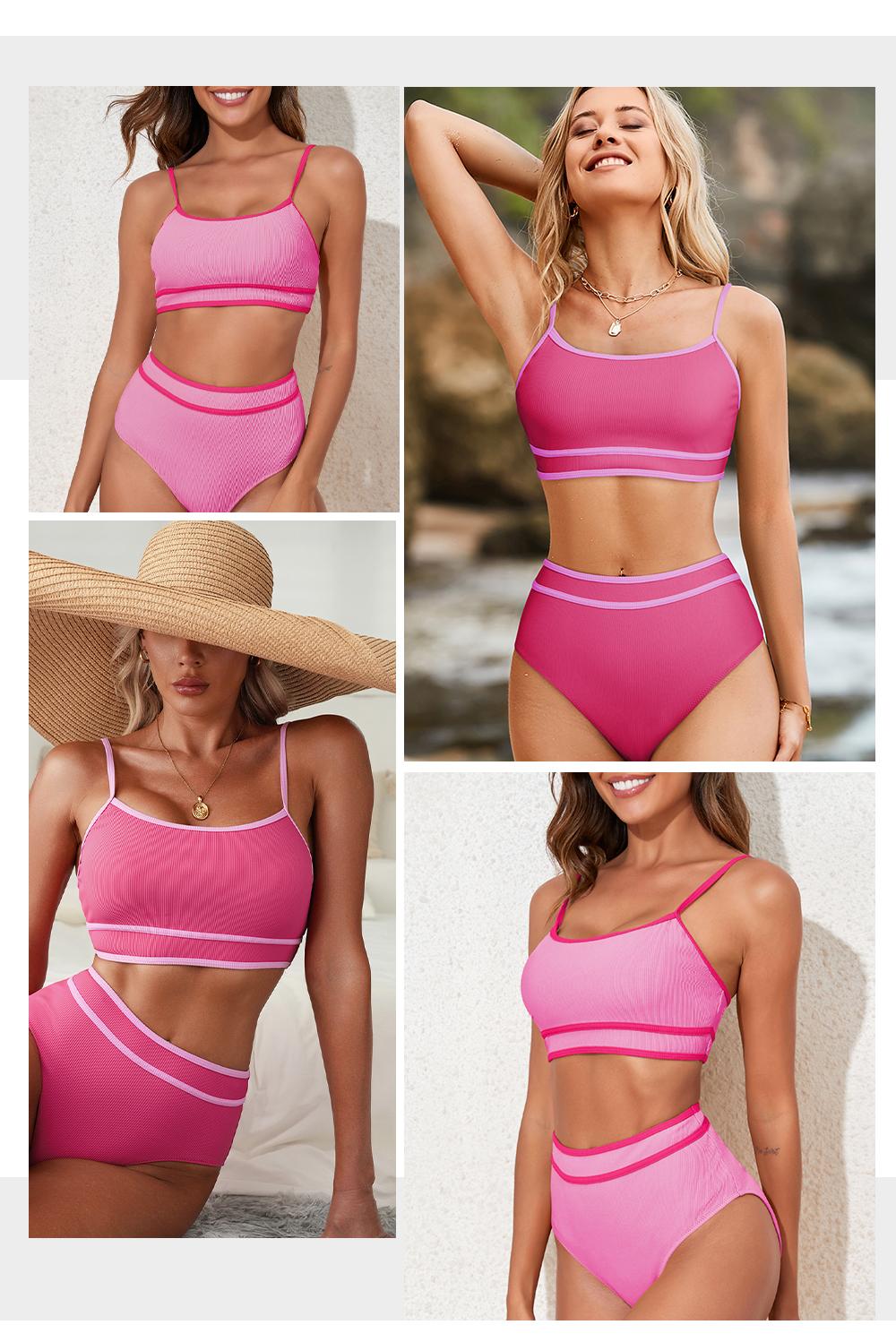 Aleumdr Women's Ribbed Bikini Sets Color Block Swimsuit High Waisted Bathing Suit Swimming Clothing Beach Water Sports Swimwear SpringStatements