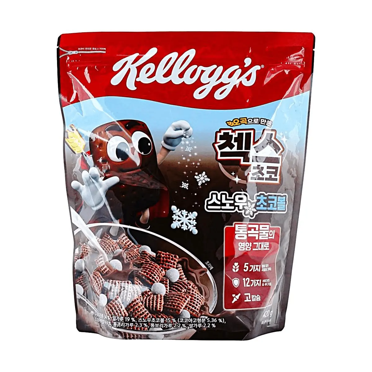 Kellogg's Chex Choco Snowball White Chocolate Cereal - 5 Whole Grains, High Calcium, Korean Version, 420g