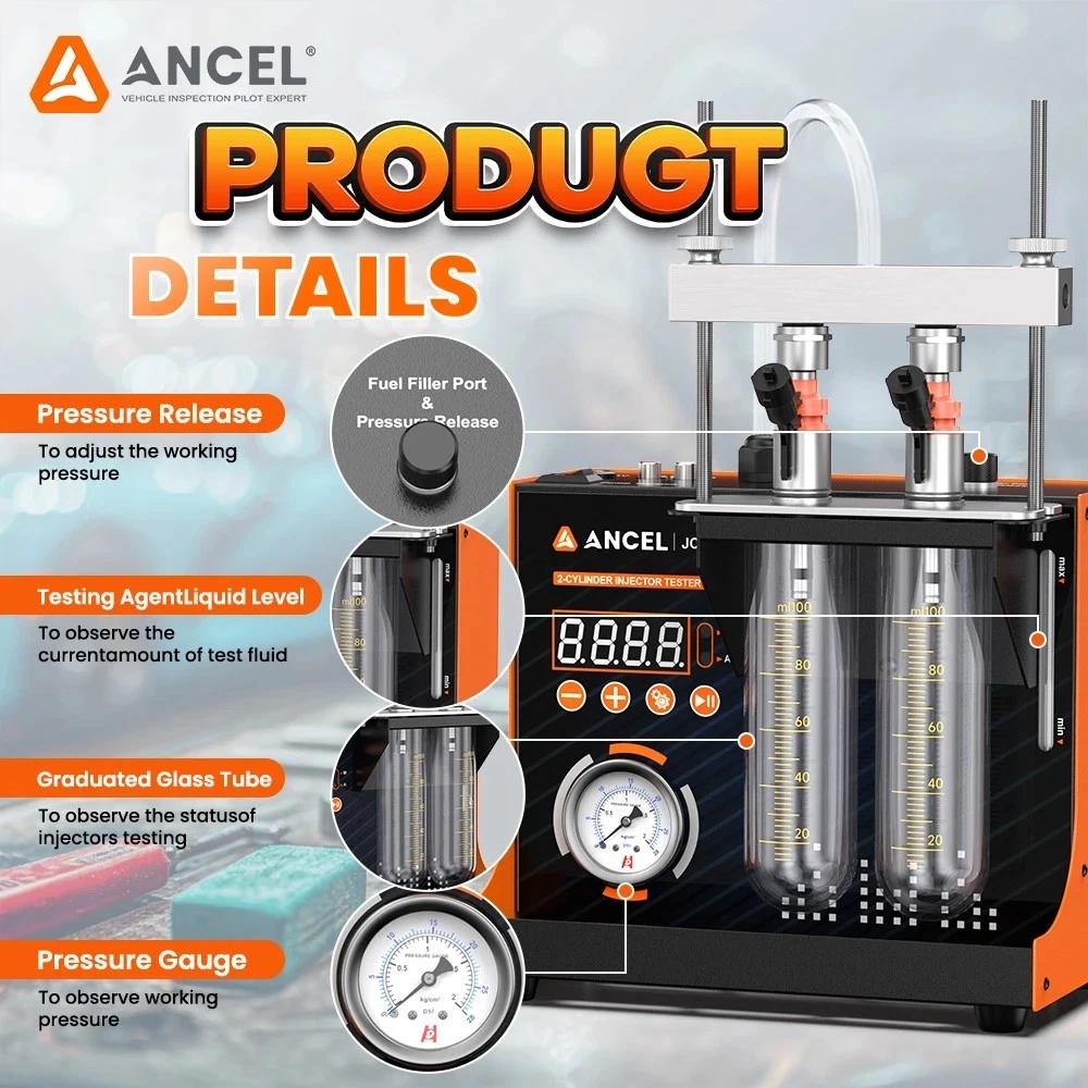 ANCEL JC200 2-Cylinder Fuel Injector Tester & Flow Cleaner | Removes Light Surface Deposits During Testing, Adjustable Pressure, Built-in 12V Pump for Cars & Motorcycles