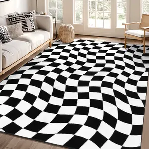 LOKHOM 8x10 Large Washable Checkered Area Rug, Non-Slip Soft Living Room Rug with Rubber Backing, Low Pile Rug Floor Carpet for Dinning Room, Bedroom