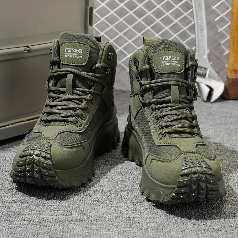 Men's All-Season High-Top Hiking Boots - /Tan - Heavy-Duty All-Terrain Traction Tread, Lace-Up Ankle Support & Cushioned Insole - All-Season Outdoor