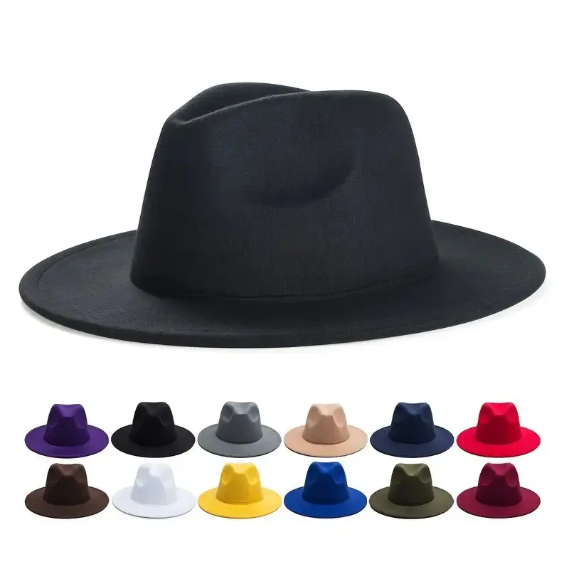 Classic Wide Brim Fedora Hat Felt Panama Jazz Cap Unisex Style, Men, Woman