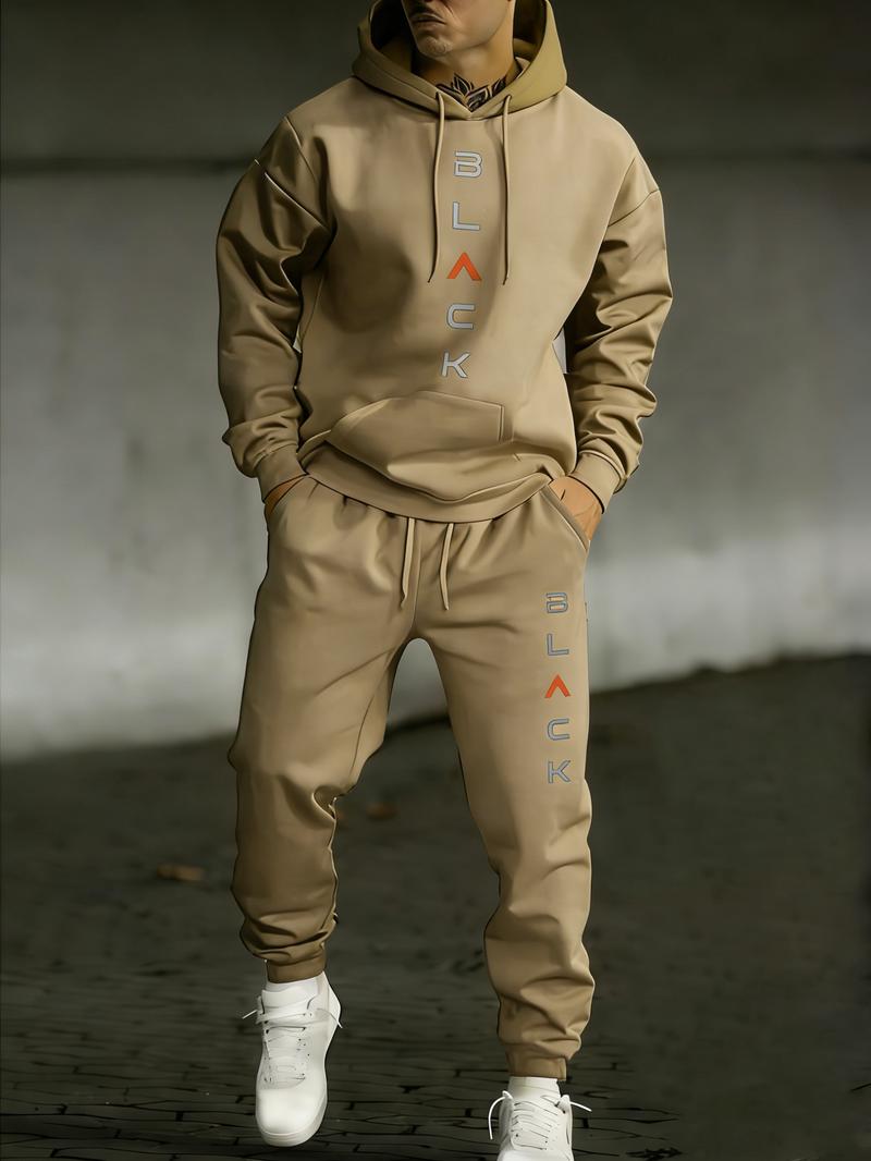 Men's Two-Piece Set “Black” Pattern Hoodie with Jogger Pants
