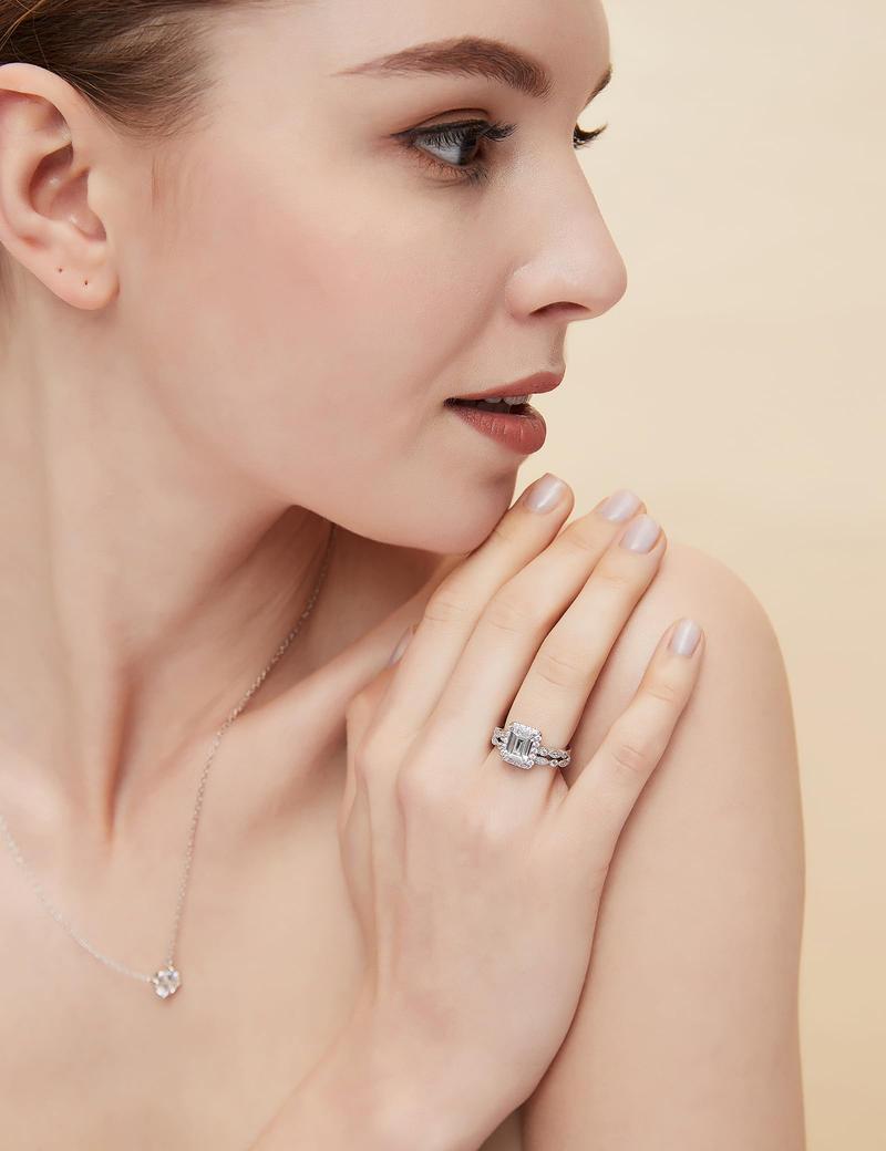 EAMTI 2CT 925 Sterling Silver Bridal Ring Sets Emerald Cut CZ Engagement Vintage Rings Marquise Wedding Bands for Women