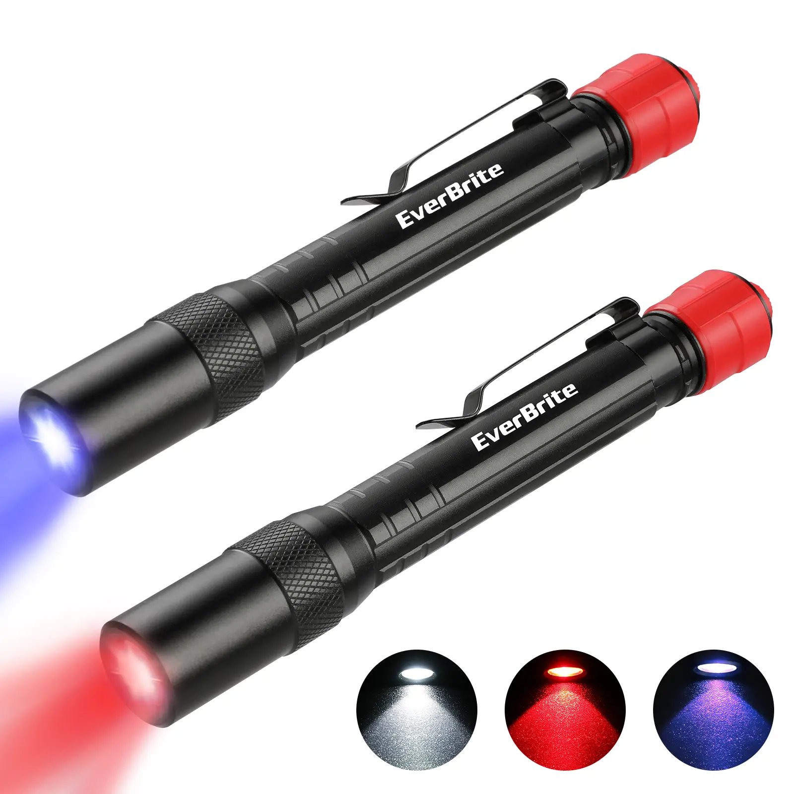 #backtoschool EverBrite Red Light Penlight Flashlight with 395nm UV Blacklight/White Light, Multi-Function LED Pocket Pen Light, AAA Batteries Included, for Night Vision, Pet Stain Detection, Camping, 2pack