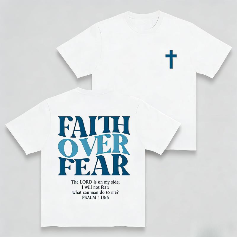 Bold Tee Lab |   Faith Over Fear Graphic Tees - Vintage Trendy Urban Streetwear for Fashion Lovers - Stylish Casual Gym/Everyday Wear with Minimalist Bold Slogan & Soft Comfort For Women For Men 180G 100%25 cotton, lightweight and breathable