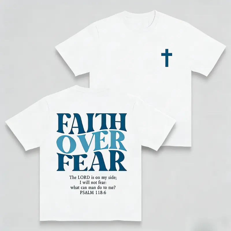 Bold Tee Lab |   Faith Over Fear Graphic Tees - Vintage Trendy Urban Streetwear for Fashion Lovers - Stylish Casual Gym/Everyday Wear with Minimalist Bold Slogan & Soft Comfort For Women For Men 180G 100%25 cotton, lightweight and breathable