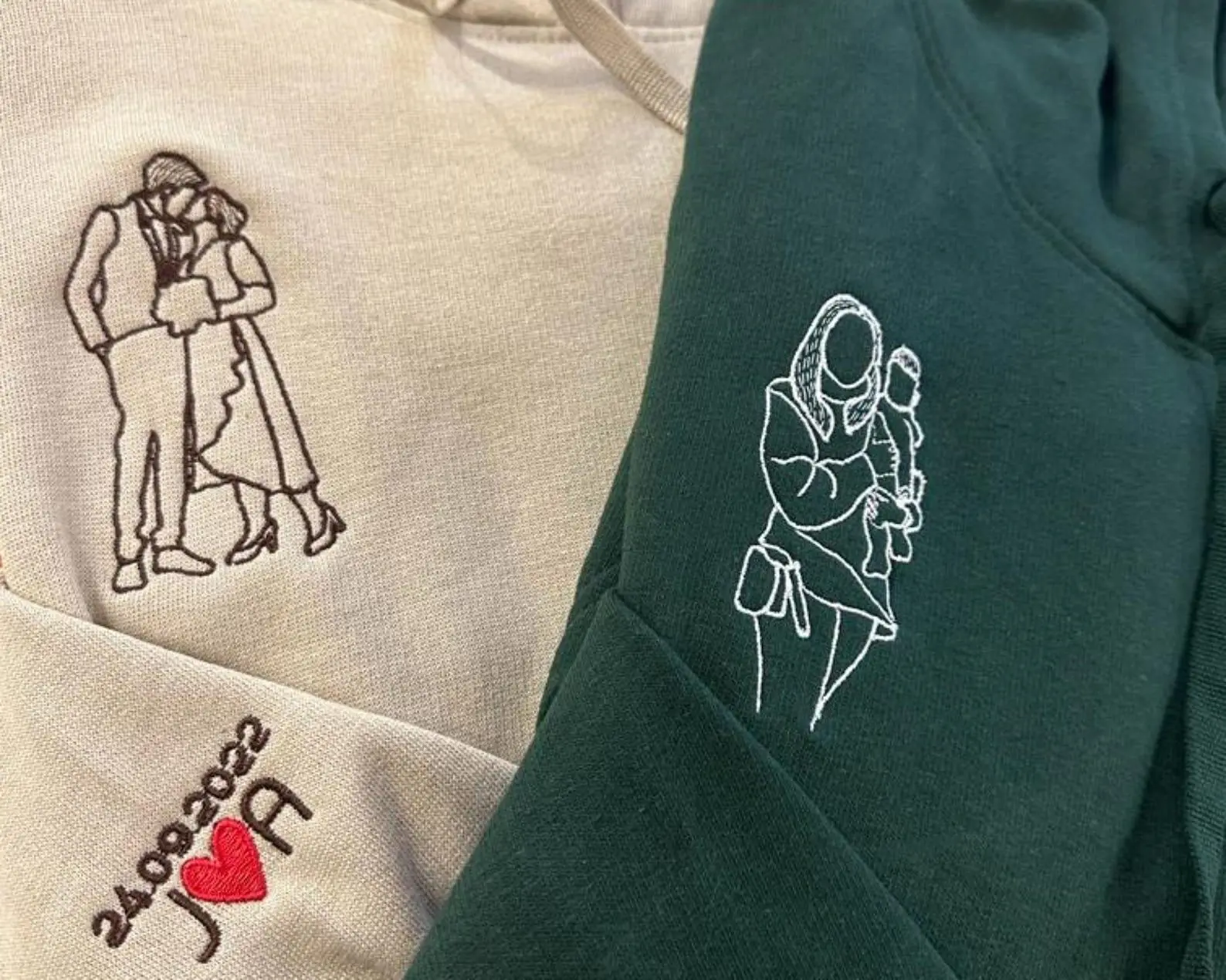 Custom Photo Embroidered Hoodie, Personalised Couple Sketch from Photo Unisex Hoodie, 1st Anniversary Special Date Initial Matching Jumper Menswear Shirt Stylish Embroidery Sweaters Tops Underwear