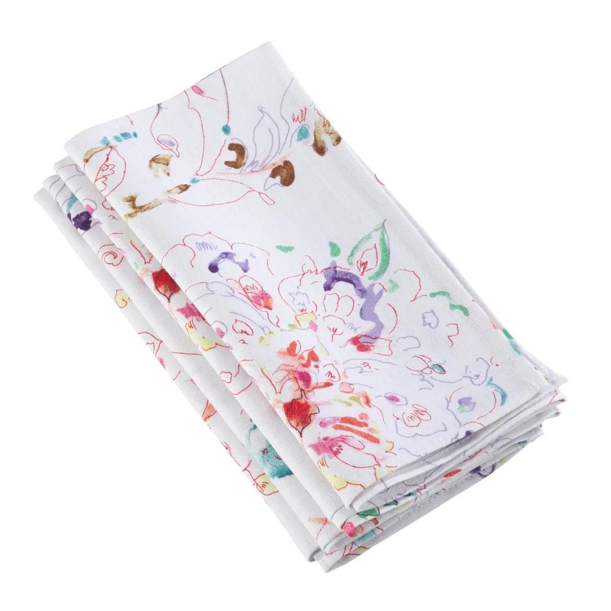 SARO 13010.W20S Reusable Fabric Napkins - 20 in. Square, Primavera Swirled Spectrum, White, Set of 4, Multipack Natural Plain Washable Linen Tableware Napkins, Multipack Napkins